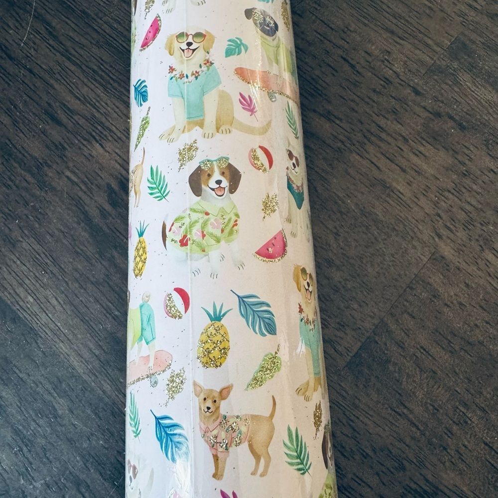 Tropical Party Dog Premium Glitter Gift Wrap Wrapping Paper